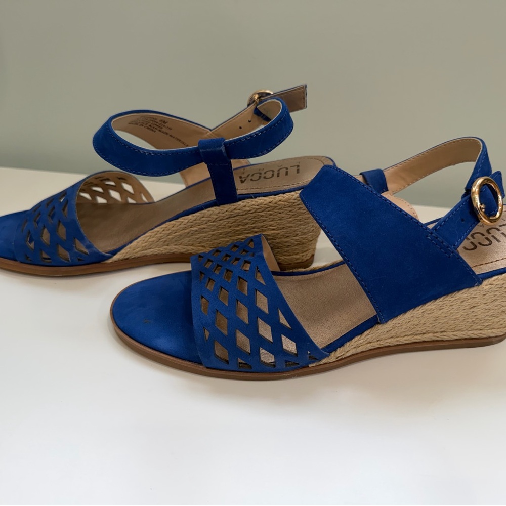 Lucca‎ Lane Blue Wedge Sandals 8M Espadrille Heel Ankle Strap Boho Coastal Shoes